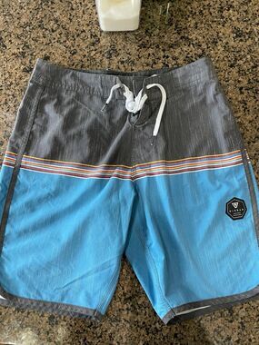 Vissla Board Shorts Mens 30 Gray Blue stripes adjustable closure perfect pocket